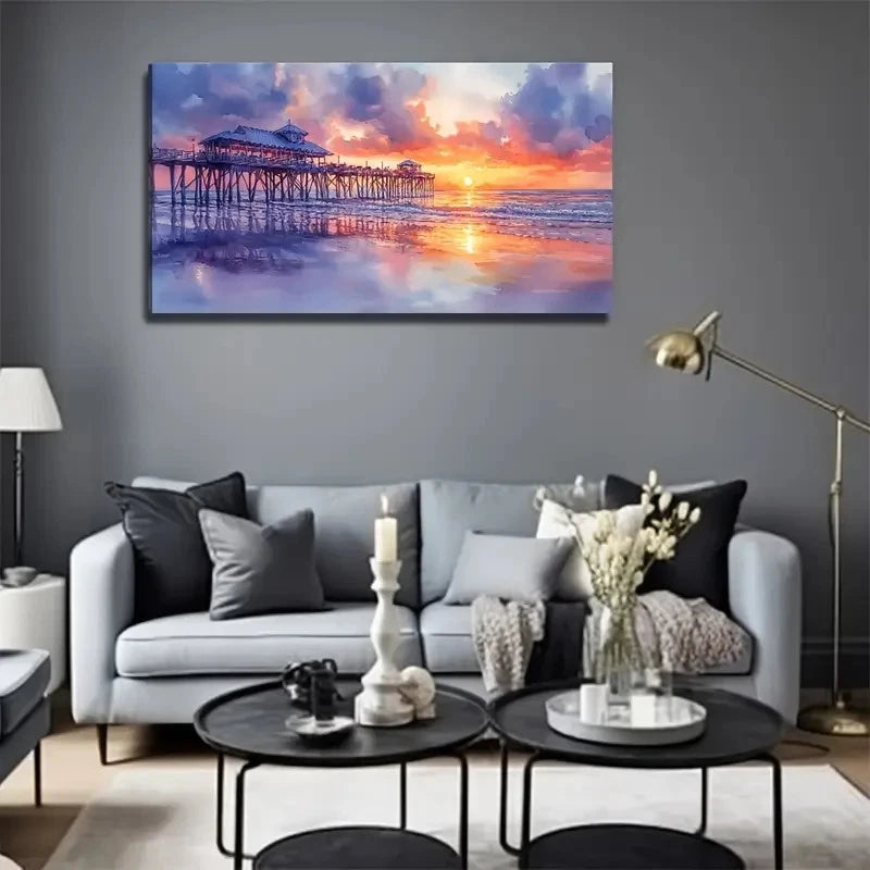 House At Sunset Perfect Wall Art Canvas Office Home Room Framed 120x60cm