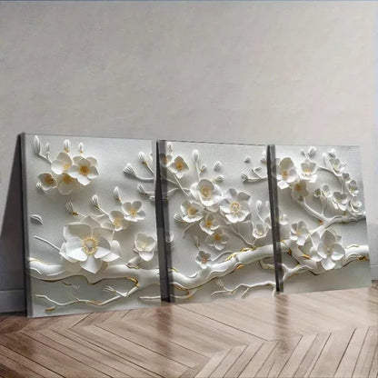 3pcs White Flower Modern Contemporary Style Wall Art Set Canvas Unframed - High Quality Print 100% Australian Made Wall Canvas