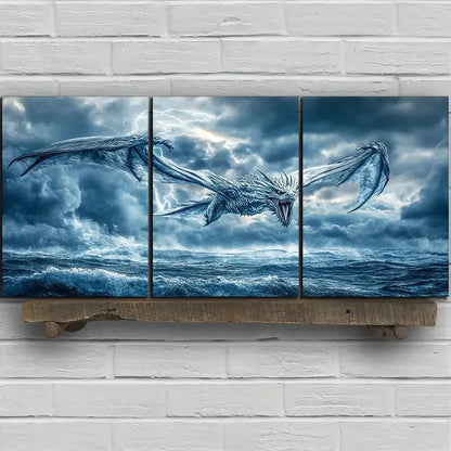 3pcs The Dragon on the Sea Water Metal Print Ready to Hang Art - Bella Home Decor