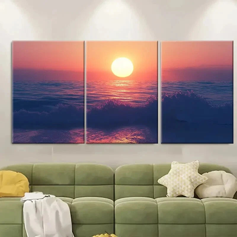3pcs Beach Sunset Seaside View Metal Print Ready to Hang Art - Bella Home Decor