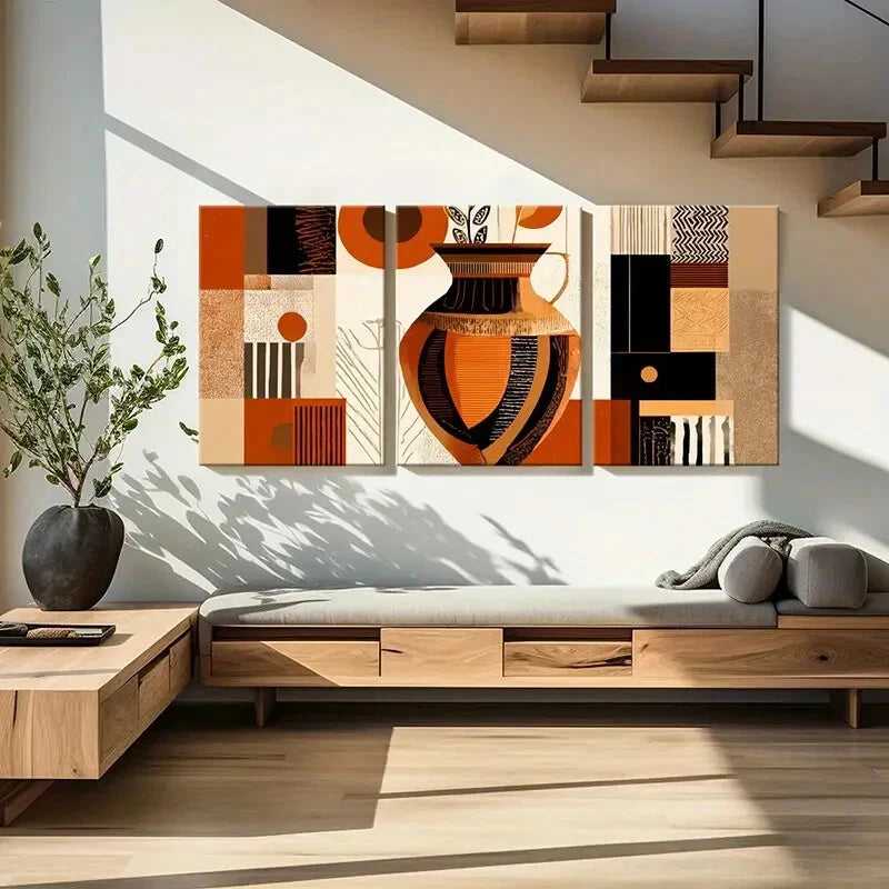 3pcs Abstract Vase Art Geometric Patterns Metal Print Ready to Hang Art - Bella Home Decor