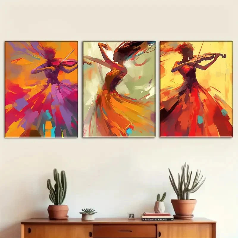 3pcs Bold Color Music Dance Dynamic Artwork Metal Print Ready to Hang Art - Bella Home Decor