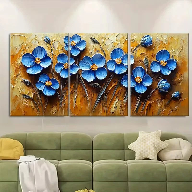 3pcs Forget Me Nots Painting Metal Print Ready to Hang Art - Bella Home Decor