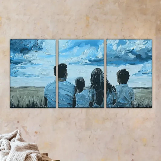 3pcs a Family Watching The Sunset Wall Art Set Canvas Framed 60x90cm - High Quality Print 100% Australian Made Wall Canvas Ready to Hang