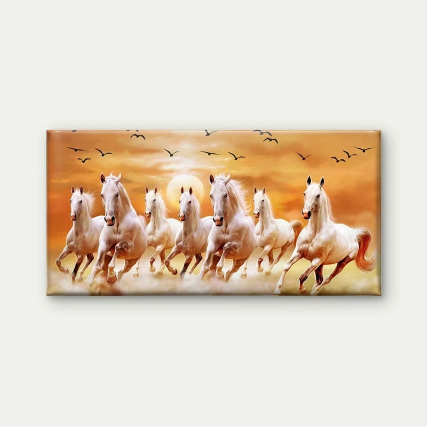 White Horses Galloping at Sunse Wall Art Canvas Office Home Room Framed 120x60cm