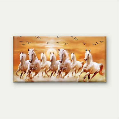 White Horses Galloping at Sunse Wall Art Canvas Office Home Room Framed 120x60cm