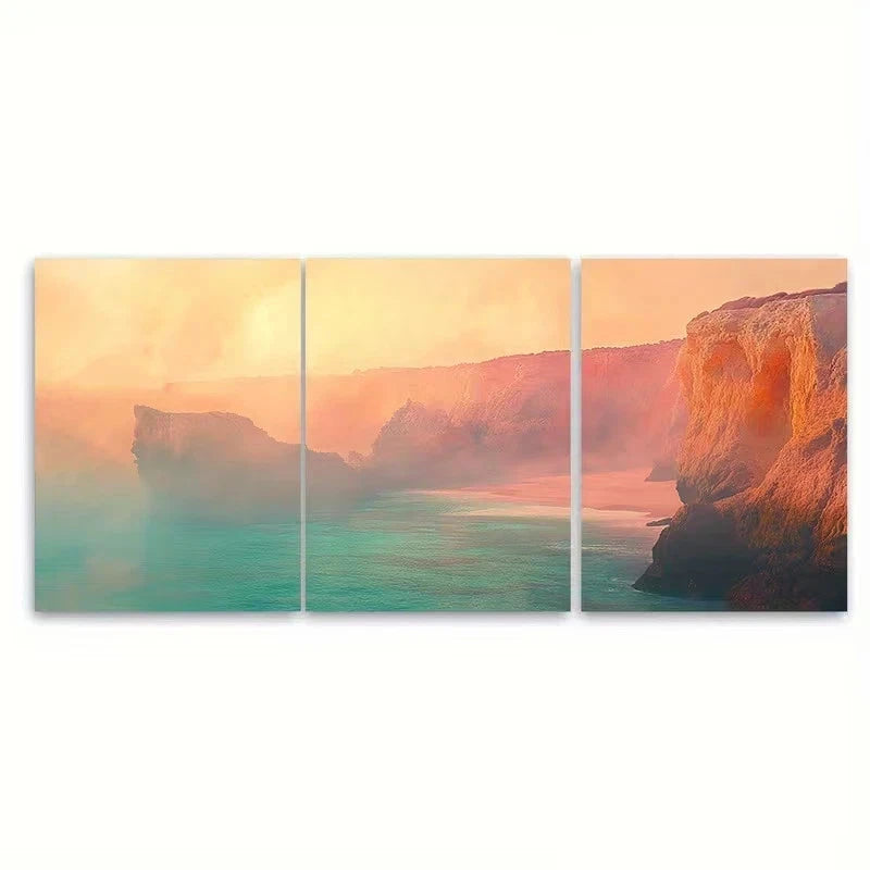 3pcs Haze over the Algarve at Sunrise Wall Art Set Canvas Framed 40x60cm – High Quality Print 100% Australian Made Wall Canvas Ready to Hang - Bella Home Decor