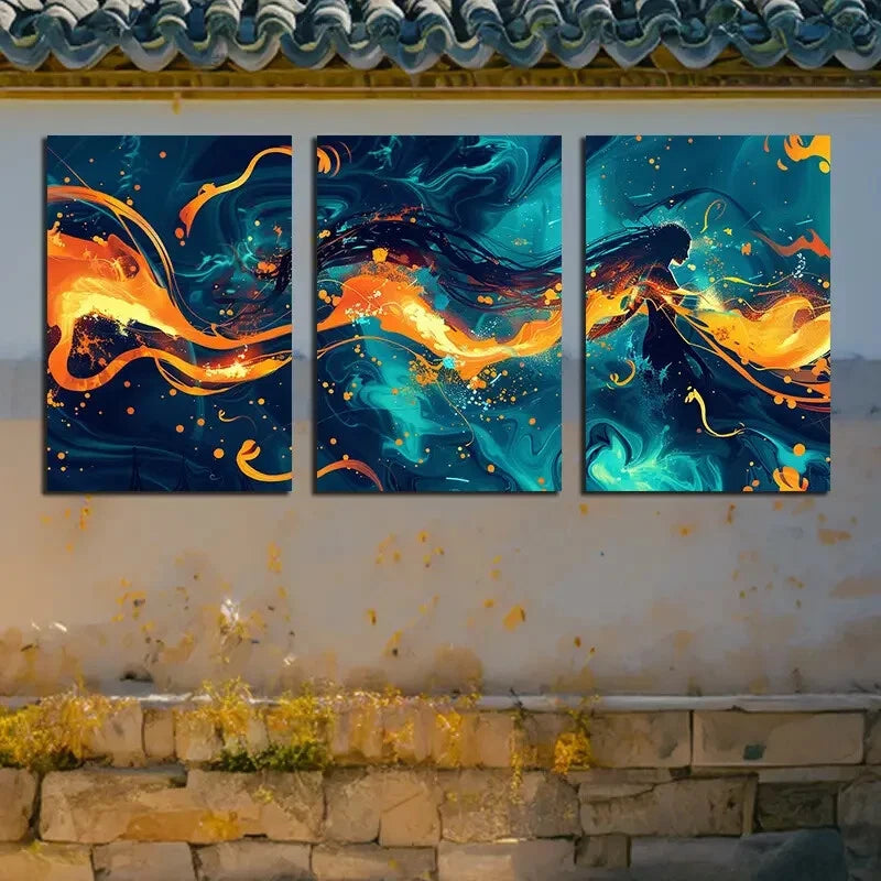 3pcs Vibrant Rotating Shadows and Flickering Metal Print Ready to Hang Art