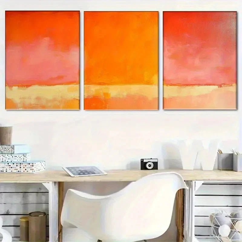 3pcs Abstract Sunset Gradient Pink to Orange Metal Print Ready to Hang Art - Bella Home Decor
