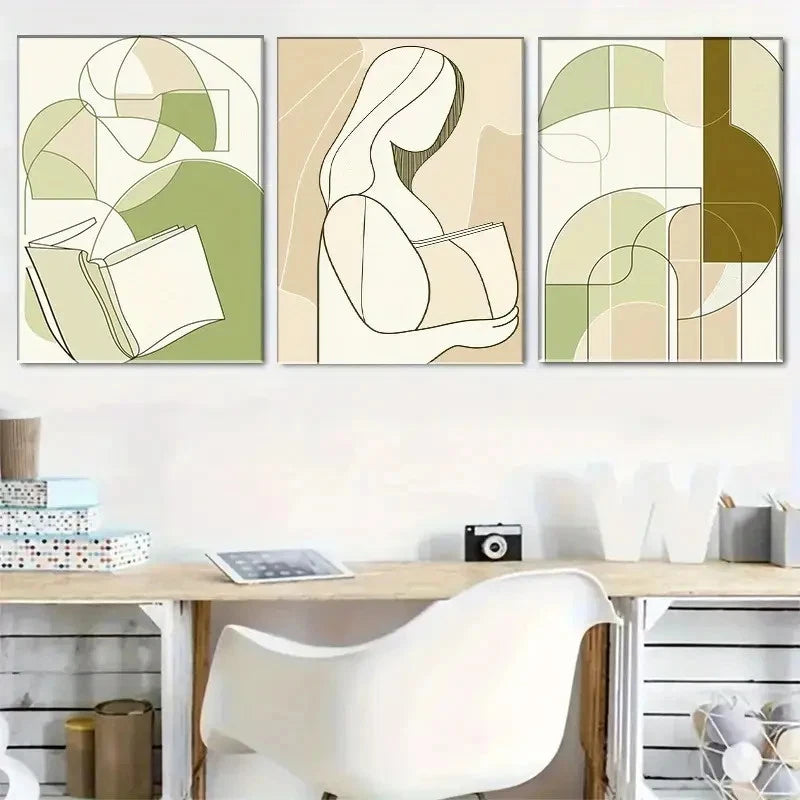 3pcs Abstract Modern Line Profile Painting Metal Print Ready to Hang Art - Bella Home Decor