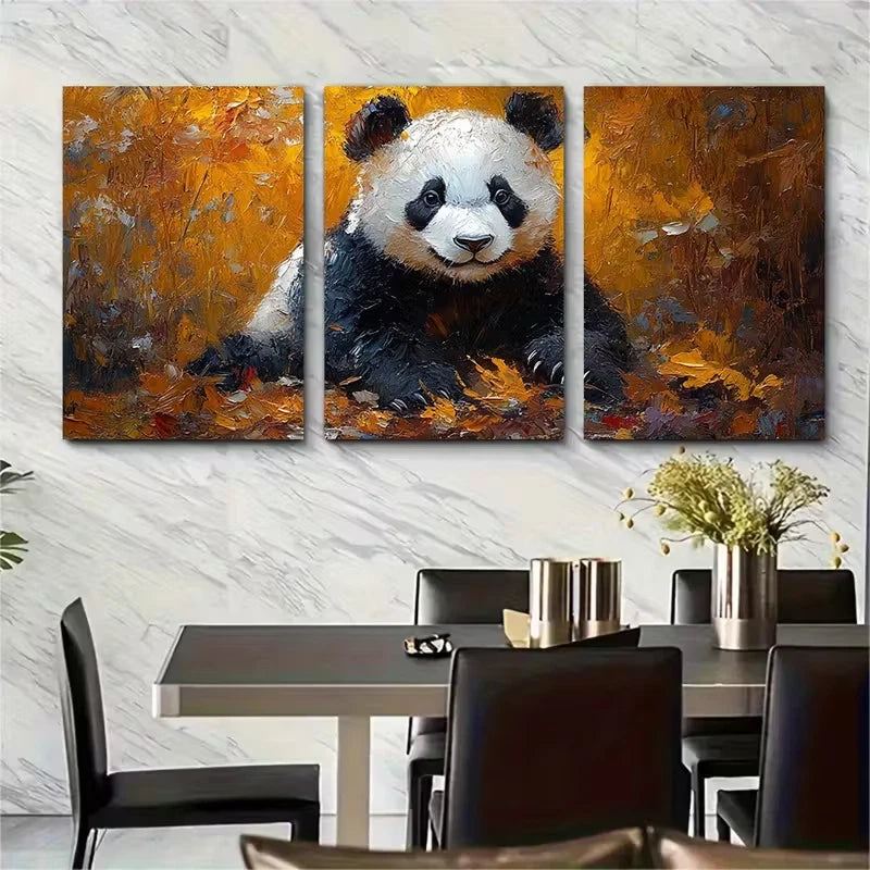 3pcs Panda Bear Impasto Artwork Metal Print Ready to Hang Art