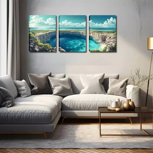 3pcs Majestic Lake & Cliffs Landscape Wall Art Set Wall Art Canvas Unframed - High Quality Print 100% Australian Made Wall Canvas