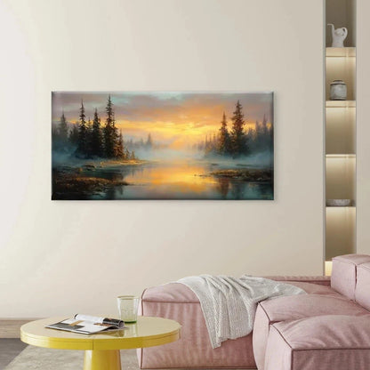 Golden Sunlight & Pine Trees Wall Art Canvas Office Home Room Framed 120x60cm