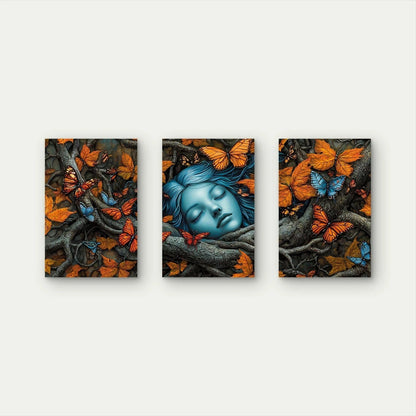 3pcs Magical Butterfly and Sleeping Woman Wall Art Set Canvas Framed 50x70cm - High Quality Print 100% Australian Made Wall Canvas Ready to Hang