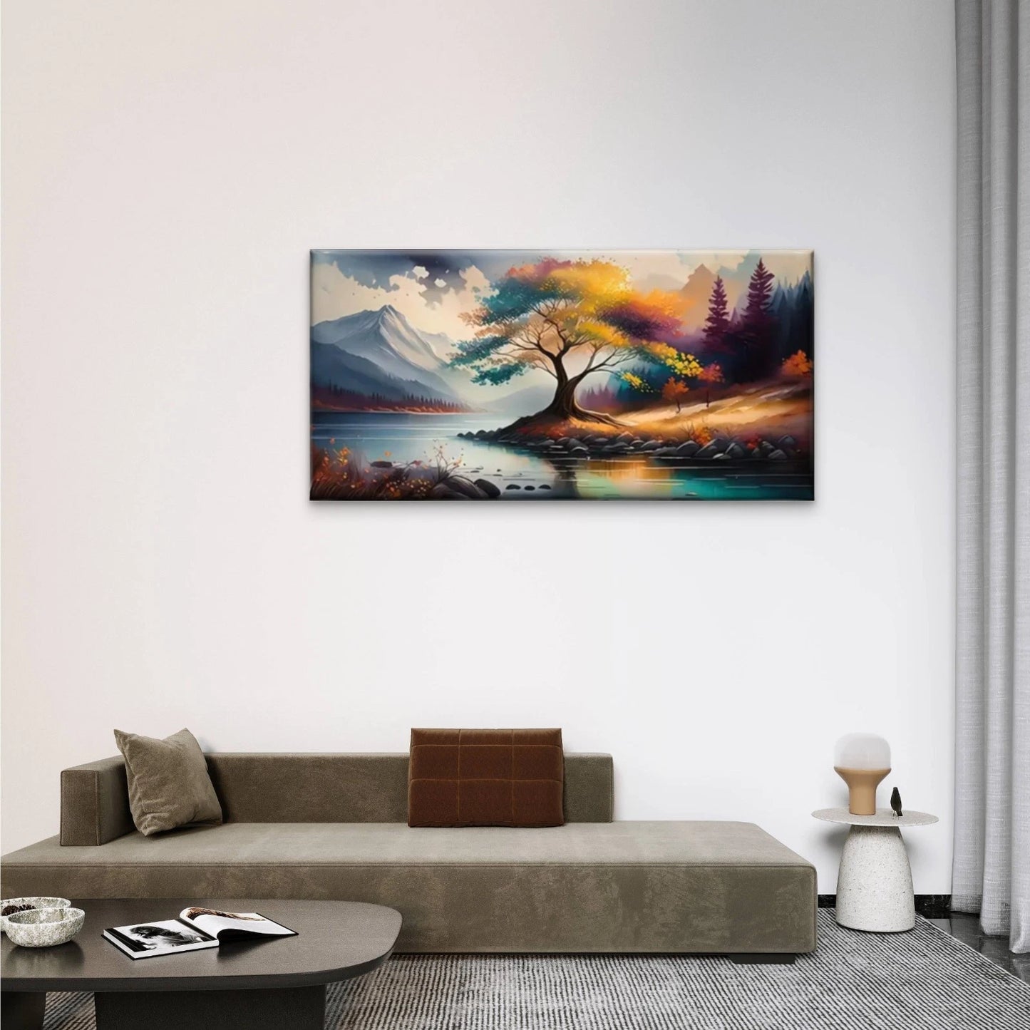 Lakes Trees Mountains Wall Art Canvas Office Home Room Framed 120x60cm