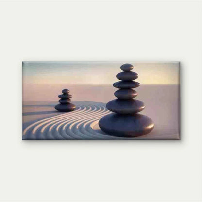 Zen Stone Balance in Sand Wall Art Canvas Office Home Room Framed 120x60cm