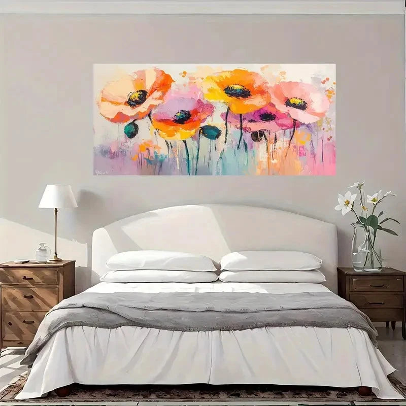 Vibrant Abstract Floral Wall Art Canvas Office Home Room Framed 120x60cm