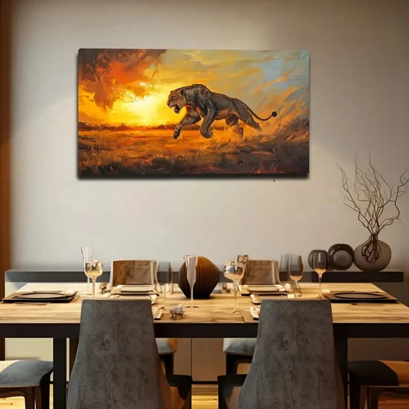 Stunning Lion Sunset Décor Wall Art Canvas Office Home Room Framed 120x60cm