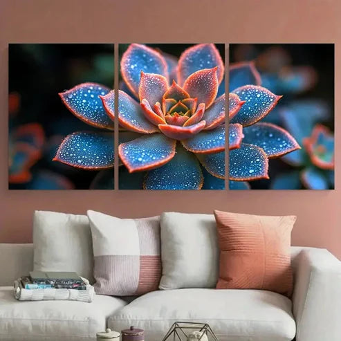 3pcs Vibrant Abstract Succulent Floral PhotoWall Art Set Canvas Unframed - High Quality Print 100% Australian Made Wall Canvas