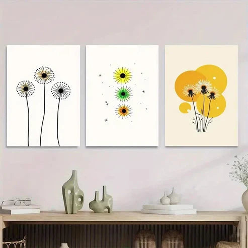 3pcs Modern Minimalist Flower Yellow Wall Art Set Wall Art Canvas Unframed – High Quality Print 100% Australian Made Wall Canvas
