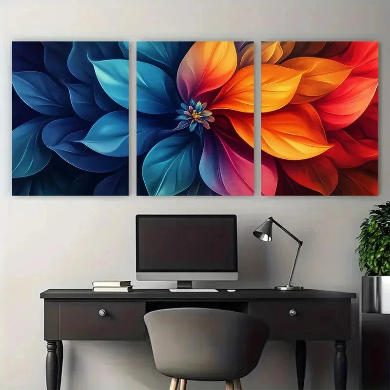 3pcs Abstract Flower Digital Illustration Wall Art Set Canvas Framed 50x70cm - High Quality Print 100% Australian Made Wall Canvas Ready to Hang - Bella Home Decor
