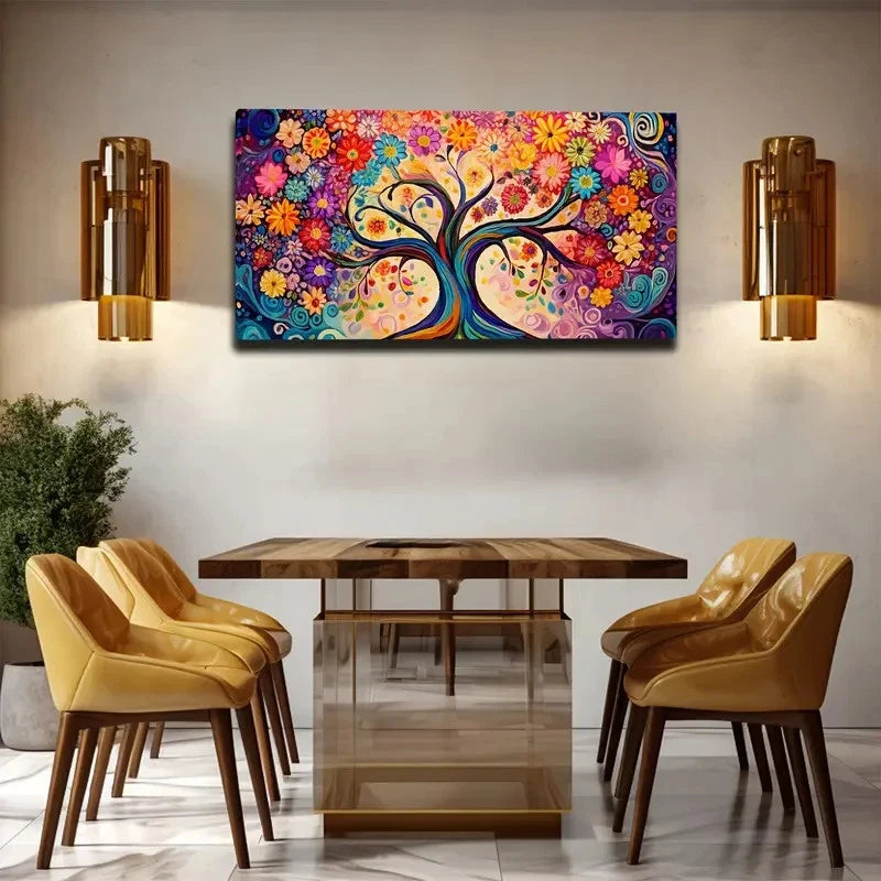 Trees Full Of Flowers Colorful Wall Art Canvas Office Home Room Framed 120x60cm