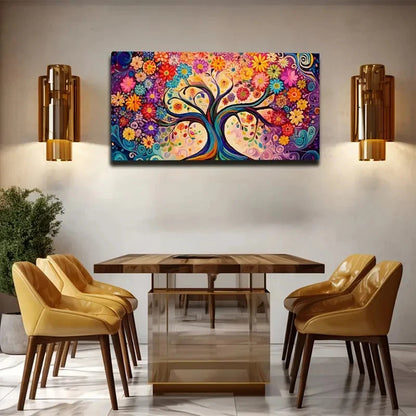 Trees Full Of Flowers Colorful Wall Art Canvas Office Home Room Framed 120x60cm