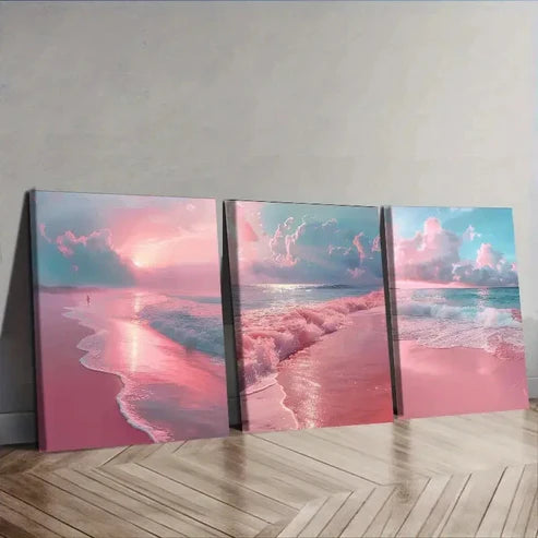 3pcs Set Pink Sandy Beach Decor Perfect Wall Art Canvas Unframed – High Quality Print 100% Australian Made Wall Canvas