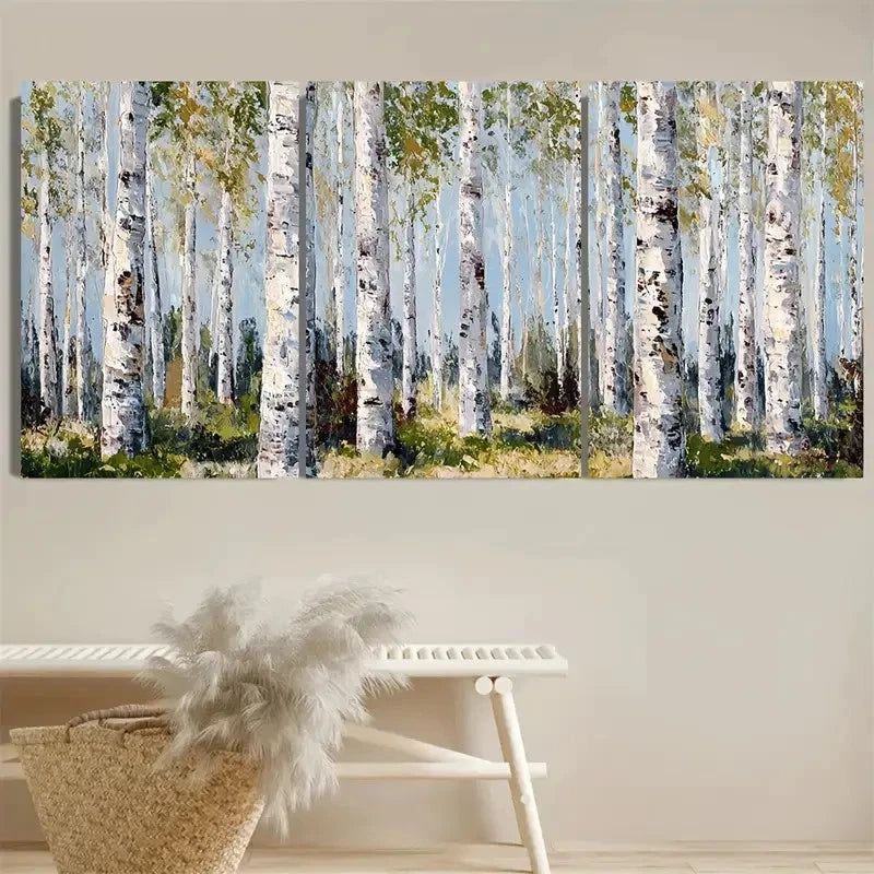 3pcs Forest Art Neutral Birches Wall Art Set Canvas Framed 50x70cm - High Quality Print 100% Australian Made Wall Canvas Ready to Hang - Bella Home Decor
