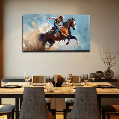 Cowboy On Horseback Wall Art Canvas Office Home Room Framed 120x60cm