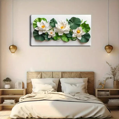 Elegant White For Lotus Flowers Wall Art Canvas Office Home Room Framed 120x60cm - Bella Home Decor