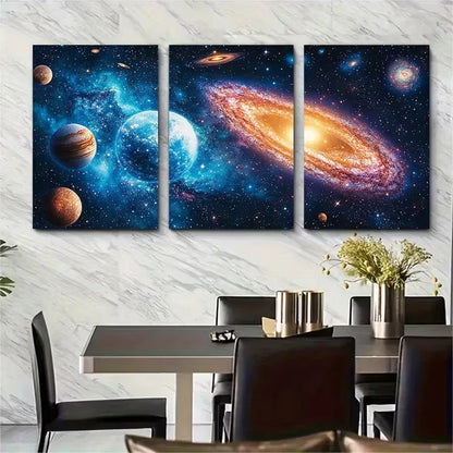 3pcs Universe Scene with Stars Planets Metal Print Ready to Hang Art