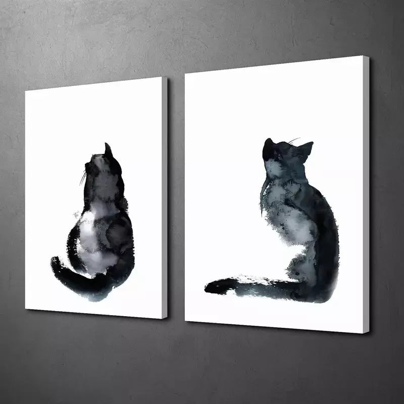 2pcs Decoration for Cat Lovers, Cat Painting, Minimalist Cat Art Canvas Framed 50x75cm - High Quality Print 100% Australian Made Wall Canvas Ready to Hang - Bella Home Decor