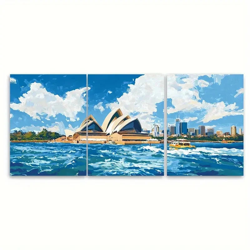 3pcs Abstract Australia Sydney Opera House Wall Art Set Canvas Framed 60x90cm - High Quality Print 100% Australian Made Wall Canvas Ready to Hang - Bella Home Decor
