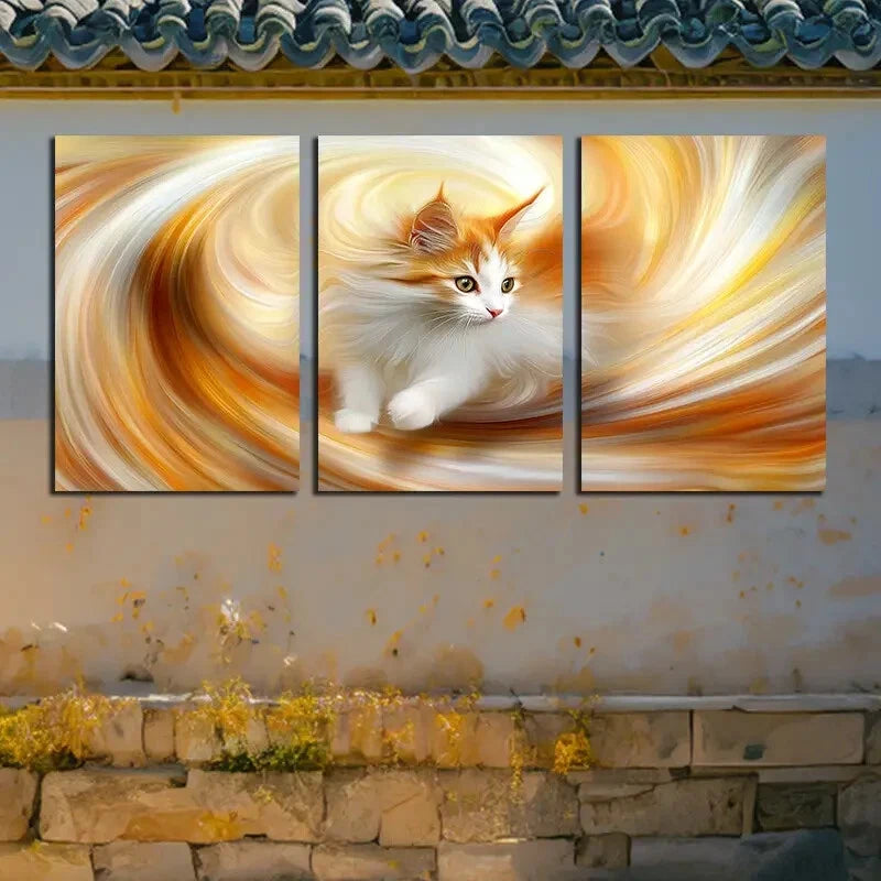 3pcs Vibrant Cat in Beautiful Patterns Design Metal Print Ready to Hang Art - Bella Home Decor