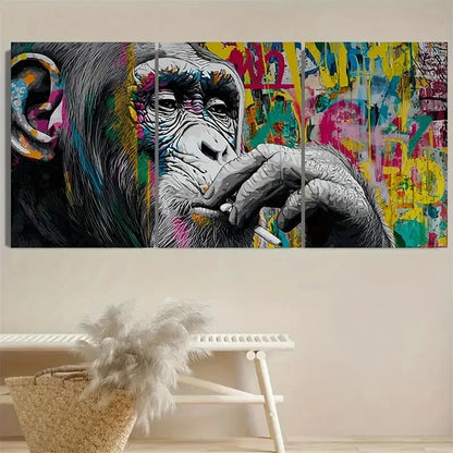 3pcs Graffiti Monkey Artwork Wall Art Set Canvas Framed 60x90cm - High Quality Print 100% Australian Made Wall Canvas Ready to Hang