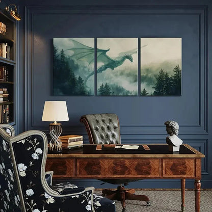 3pcs Magical Dragon Art Forest Landscape Metal Print Ready to Hang Art - Bella Home Decor