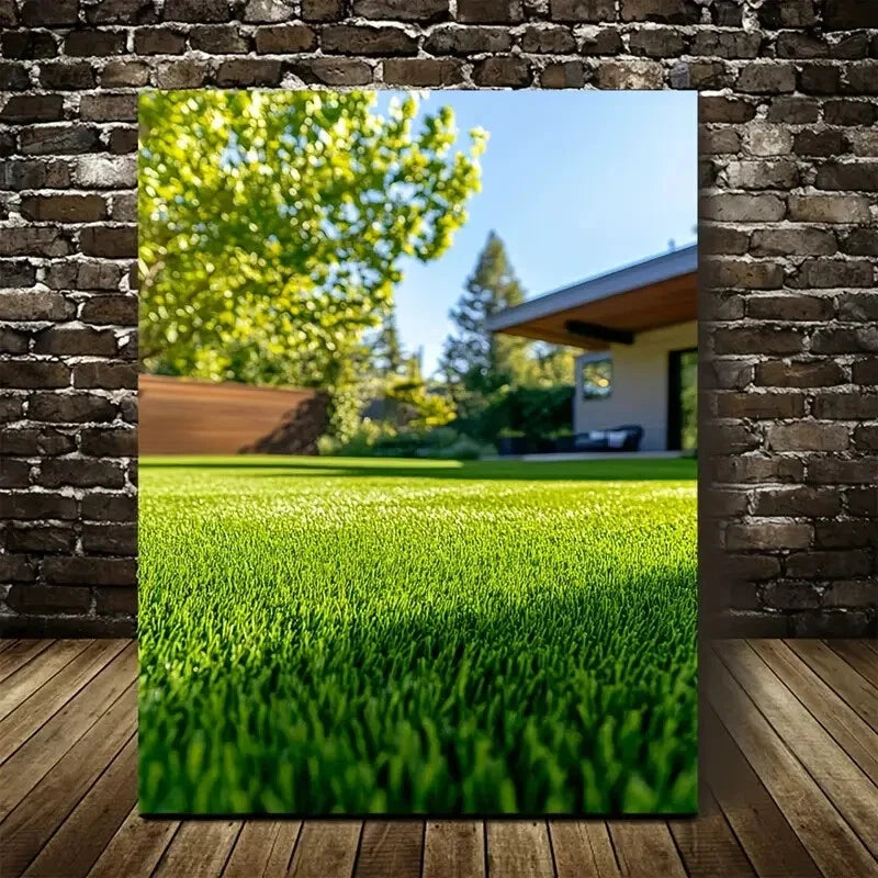 Vibrant Emerald Green Lawn with Lush Foliage 40x60cm Metal Print Ready to Hang - Bella Home Decor