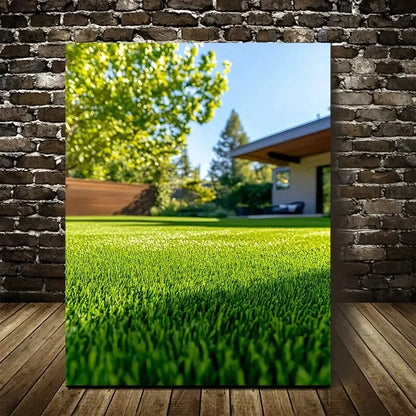 Vibrant Emerald Green Lawn with Lush Foliage 40x60cm Metal Print Ready to Hang - Bella Home Decor