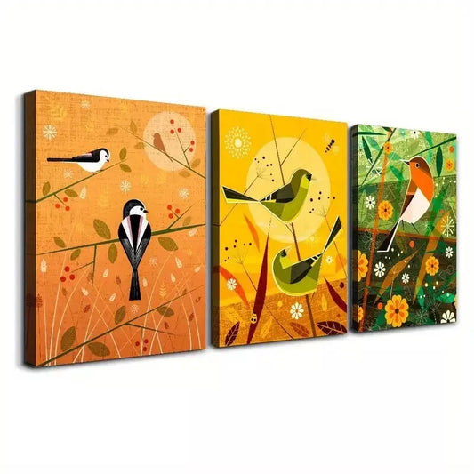 3pcs Artistic Bird Wall Art Set Canvas Framed 50x70cm - High Quality Print 100% Australian Made Wall Canvas Ready to Hang