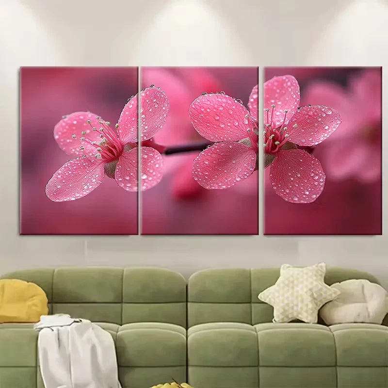 3pcs Pink Floral Macro Metal Print Ready to Hang Art