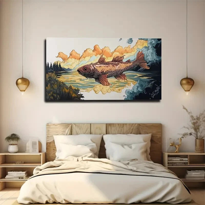 Majestic Fish Floating On Water Wall Art Canvas Office Home Room Framed 120x60cm