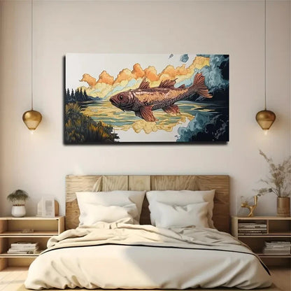 Majestic Fish Floating On Water Wall Art Canvas Office Home Room Framed 120x60cm