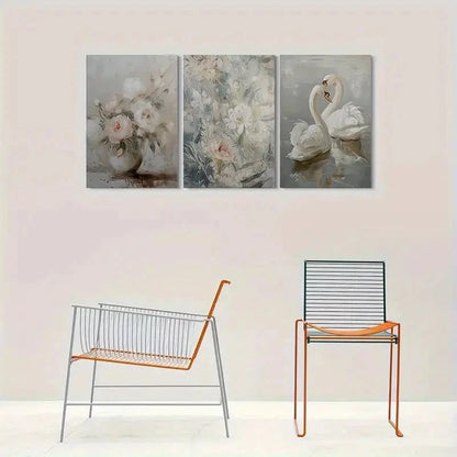 3pcs Romantic Swan and Floral Wall Art Set Canvas Framed 50x70cm - High Quality Print 100% Australian Made Wall Canvas Ready to Hang
