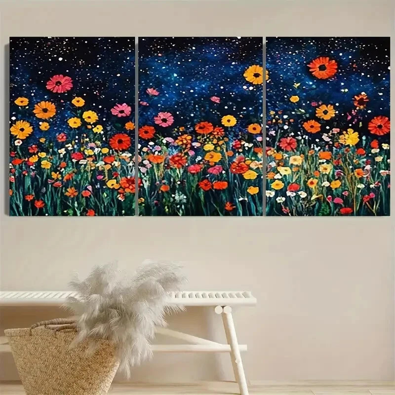 3pcs Starry Wildflower Luxury of a Blooming Garden Metal Print Ready to Hang Art - Bella Home Decor