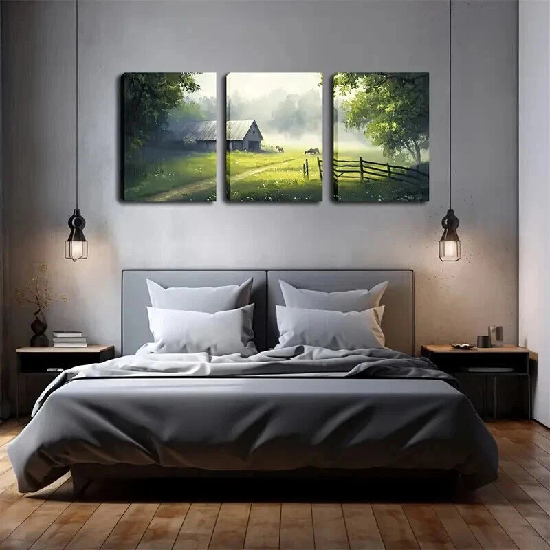 3pcs House Deep In The Foggy Forest Perfect Wall Art Set Canvas Framed 50x70cm - High Quality Print 100% Australian Made Wall Canvas Ready to Hang - Bella Home Decor