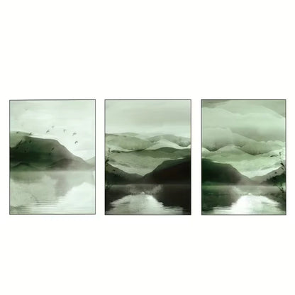 3pcs Green Watercolor Landscape Abstract  Wall Art Set Canvas Framed 40x60cm - High Quality Print 100% Australian Made Wall Canvas Ready to Hang