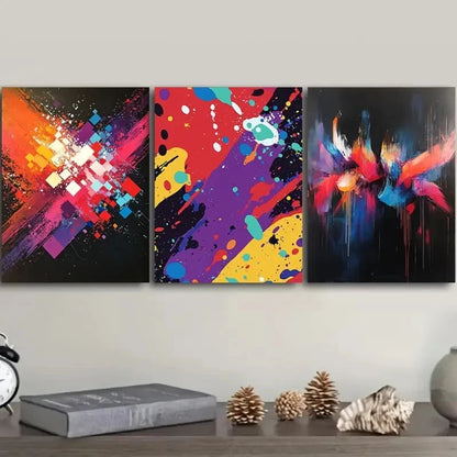 3pcs Featuring Colorful Splashes Wall Art Set Canvas Framed 60x90cm - High Quality Print 100% Australian Made Wall Canvas Ready to Hang