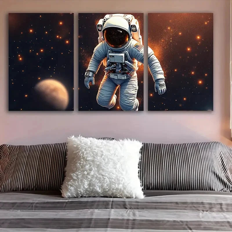 3pcs Astronauts Floating In Space Wall Art Set Canvas Framed 60x90cm - High Quality Print 100% Australian Made Wall Canvas Ready to Hang - Bella Home Decor