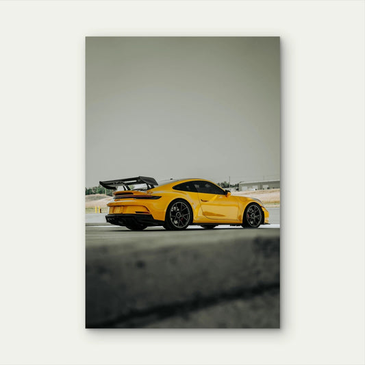 Yellow Porsche 911 GT3 Coupe Sports Car Track 40x60cm Print Ready to Hang